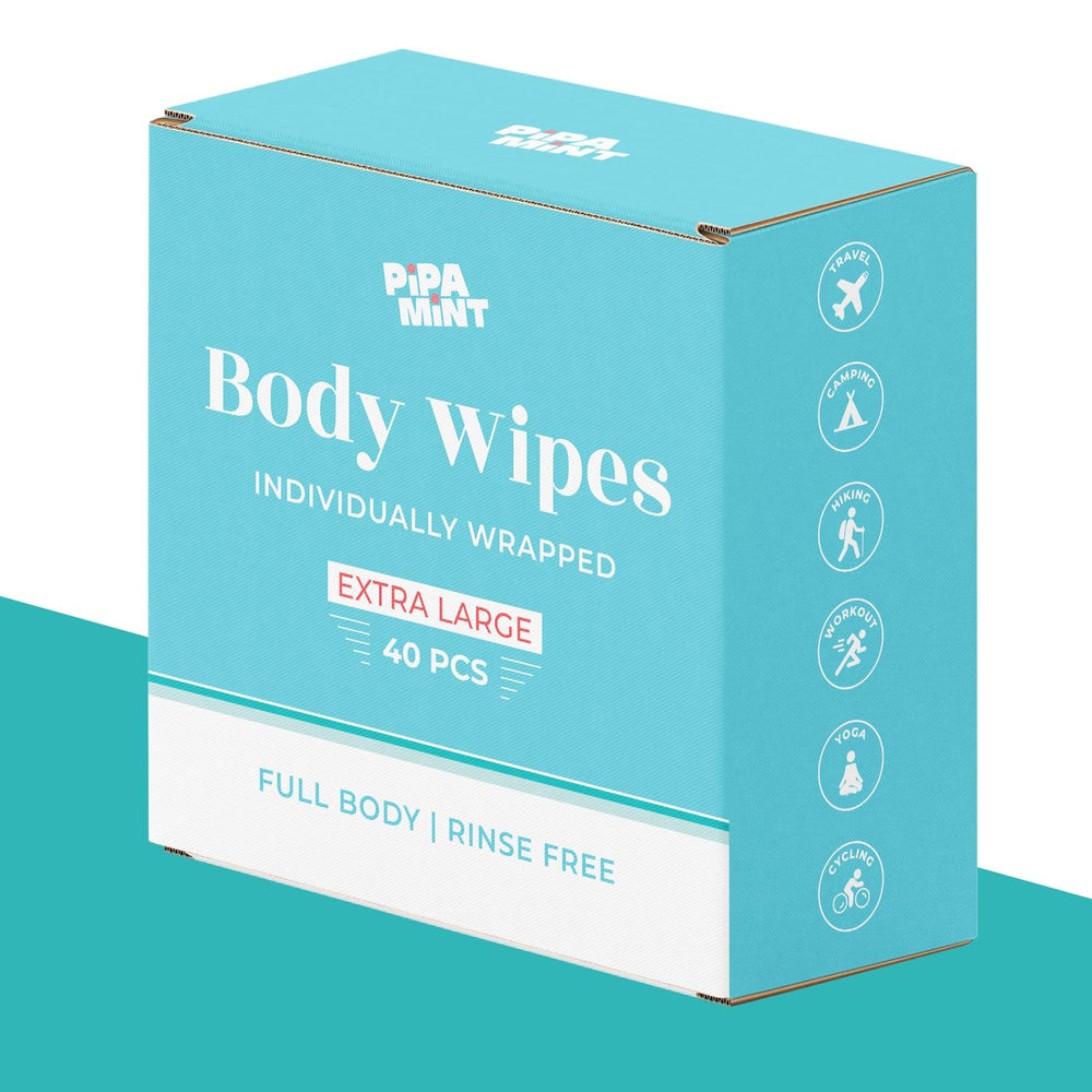 Shower Body Wipes, PiPA MiNT Individually Wrapped Personal Hygiene Body Wipes for Women and Men, Travel Essentials, After Gym, Camping Shower, Outdoors Sports, Adult Wipes No Rinse